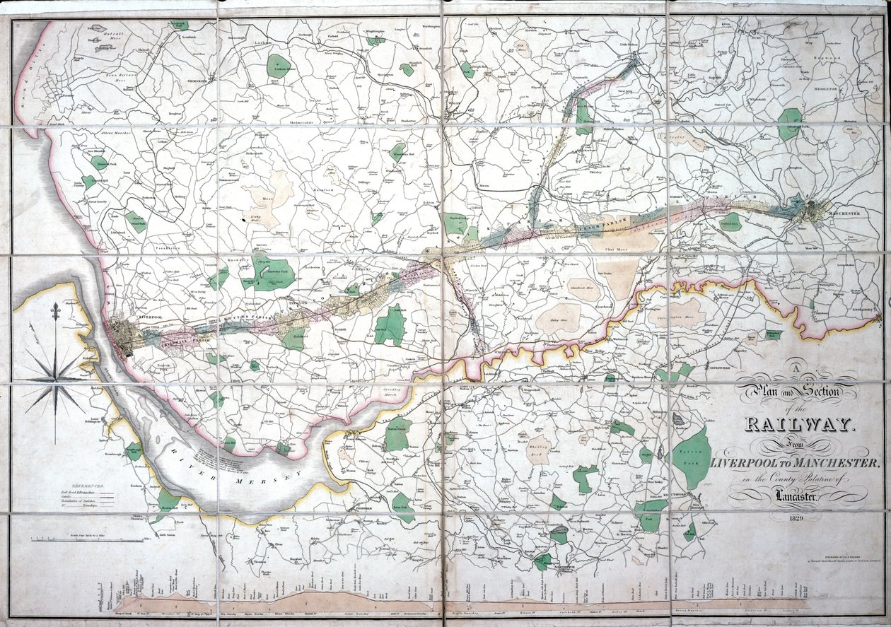 Stephensonova mapa Liverpool & Manchester Railway, c.1824-1830 od English School