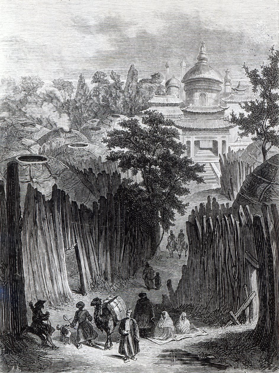 Ulice v Urze, ilustrace z „Mongolsko, země Tangut a samoty severního Tibetu“ od plukovníka Prejevalského, anglické vydání, 1876 od English School