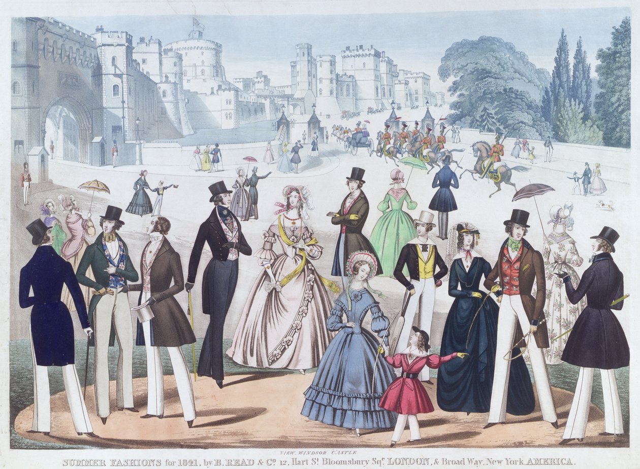 Letní móda pro rok 1841: Mimo hrad Windsor (akvatinta) od English School