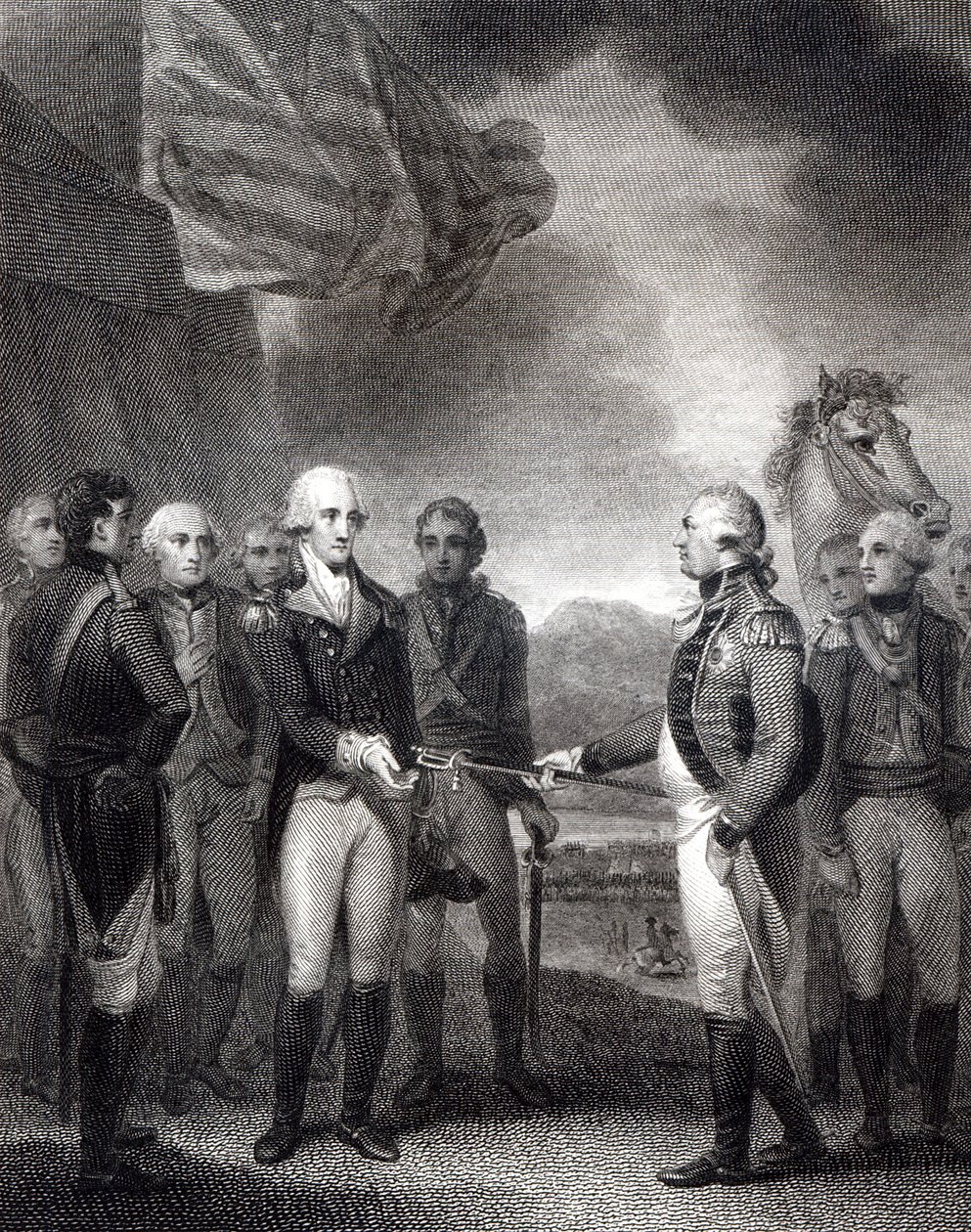 Kapitulace lorda Cornwallise v Yorktownu, 1781 od English School