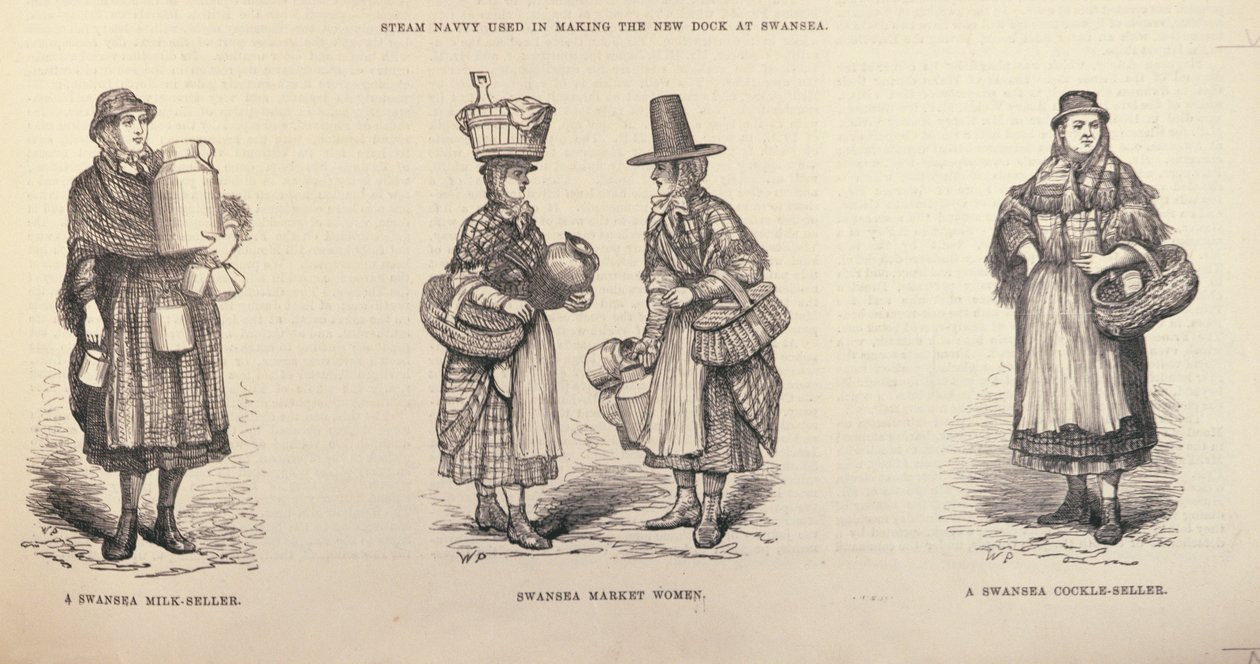 Swansea Milk-Seller, Swansea Market Woman a Swansea Cockle-Seller, z „The Illustrated London News“, 22. října 1881 od English School