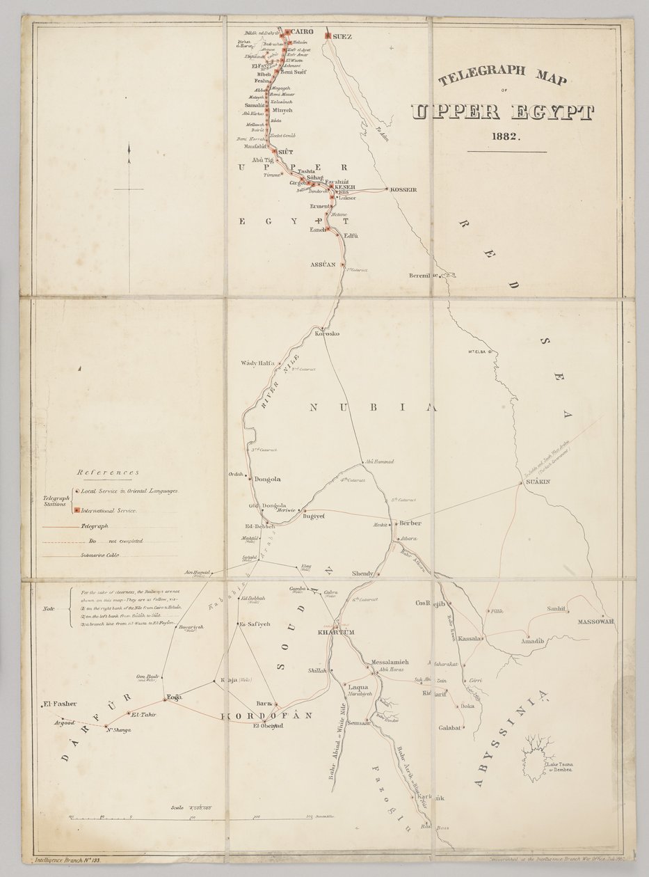 Telegrafní mapa Horního Egypta 1882 od English School