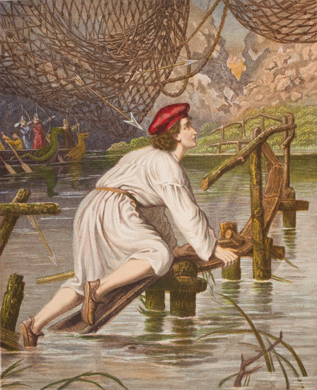 Tender Conscience přechod přes most, ilustrace z „Poutníkův pokrok“ od Johna Bunyana (1628-88) od English School