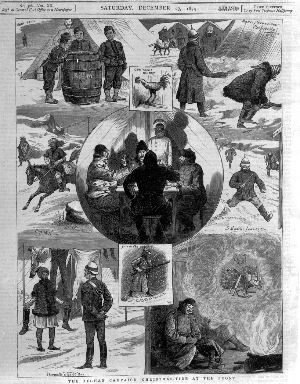 Afghánská kampaň – Vánoční příliv na frontě, ilustrace obálky z „The Graphic“, 27. prosince 1879 od English School