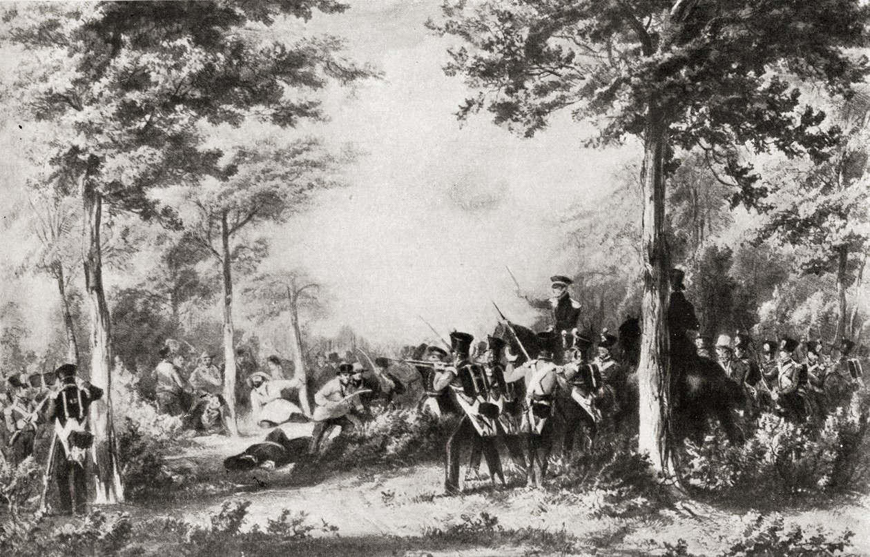 Bitva u Bossenden Wood v roce 1838 od English School