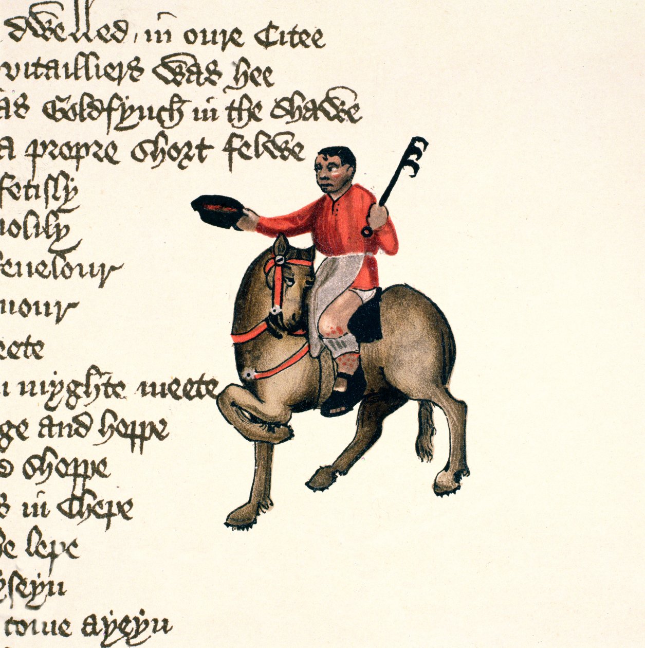 The Cook, detail z Canterbury Tales, od Geoffreyho Chaucera (c.1342-1400) Ellesmere Manuscript, faksimilové vydání, 1911 (originální detaily viz 128945) od English School