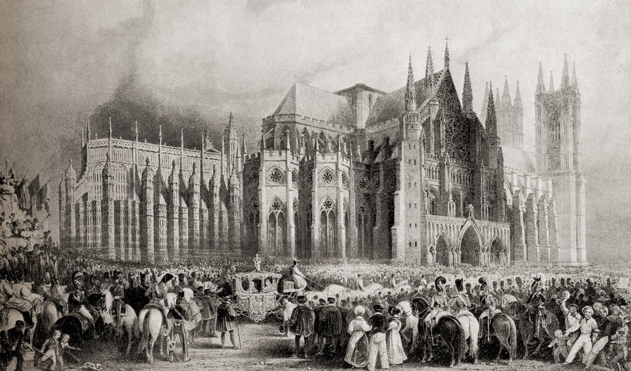 Korunovační průvod Viléma IV. (1765-1837) a královny Adelaidy (1792-1849) 8. září 1831 od English School