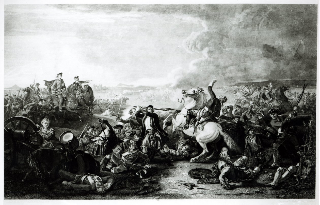 Smrt plukovníka Jamese Gardinera (1688-1745) v bitvě u Prestonpans v roce 1745 od English School