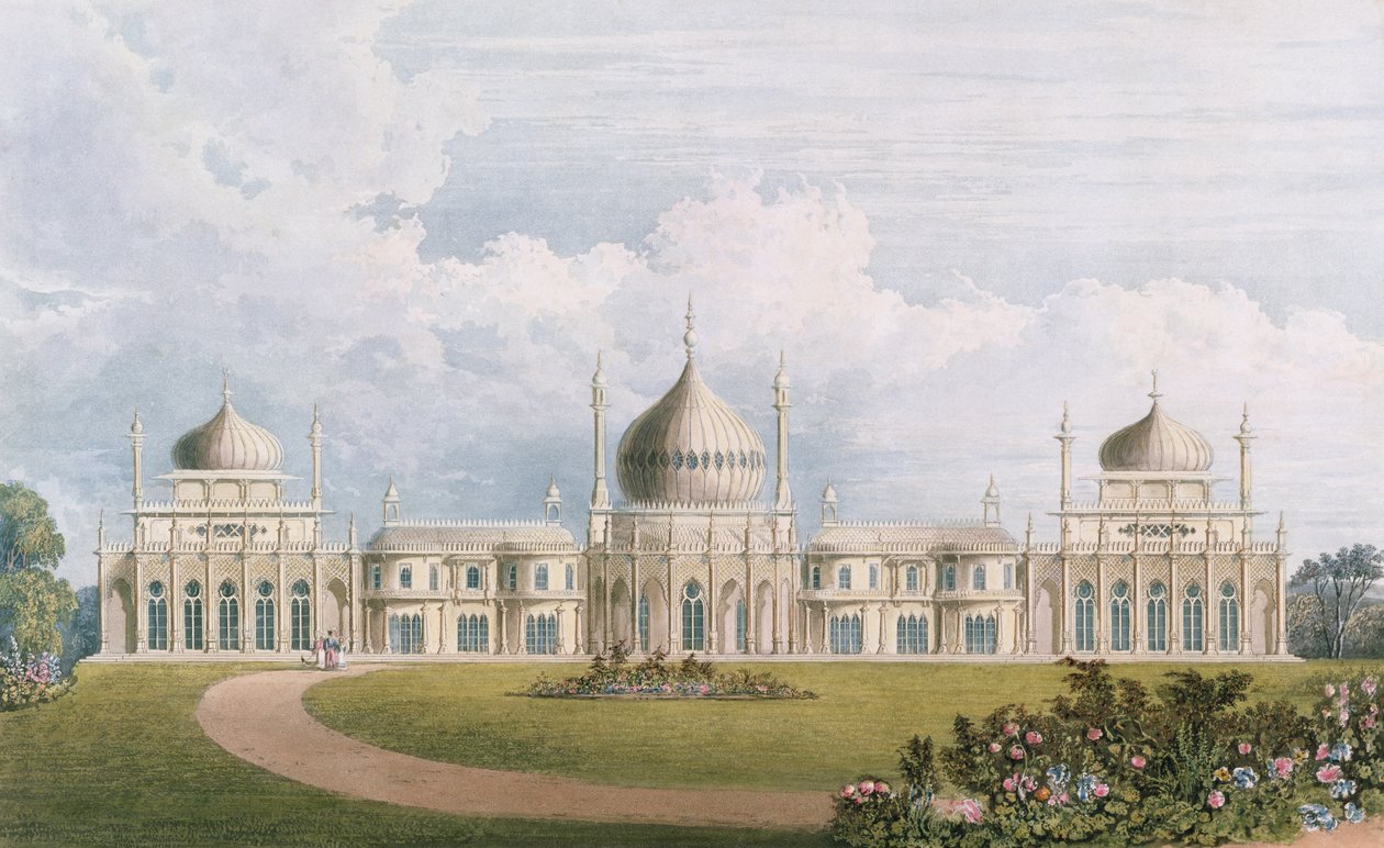 The East Front, from Views of the Royal Pavilion, Brighton od Johna Nashe (1752-1835) 1826 (akvatinta) od English School