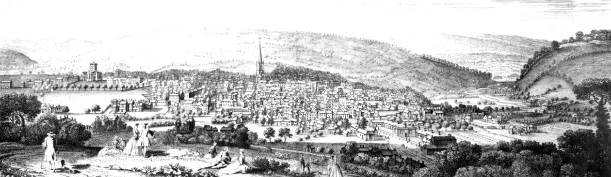 East Prospect of Sheffield, v hrabství York, 1745 od English School