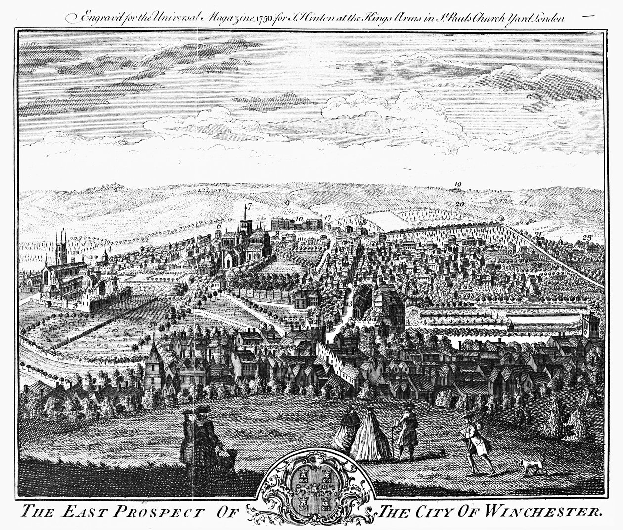 East Prospect of the City of Winchester, z „Universal Magazine“, 1750 od English School