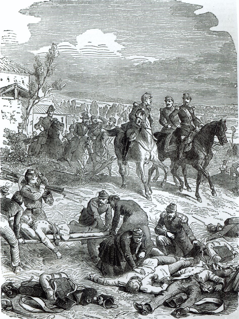 Císař Napoleon III na bitevním poli u Solferina, 24. června 1859 od English School