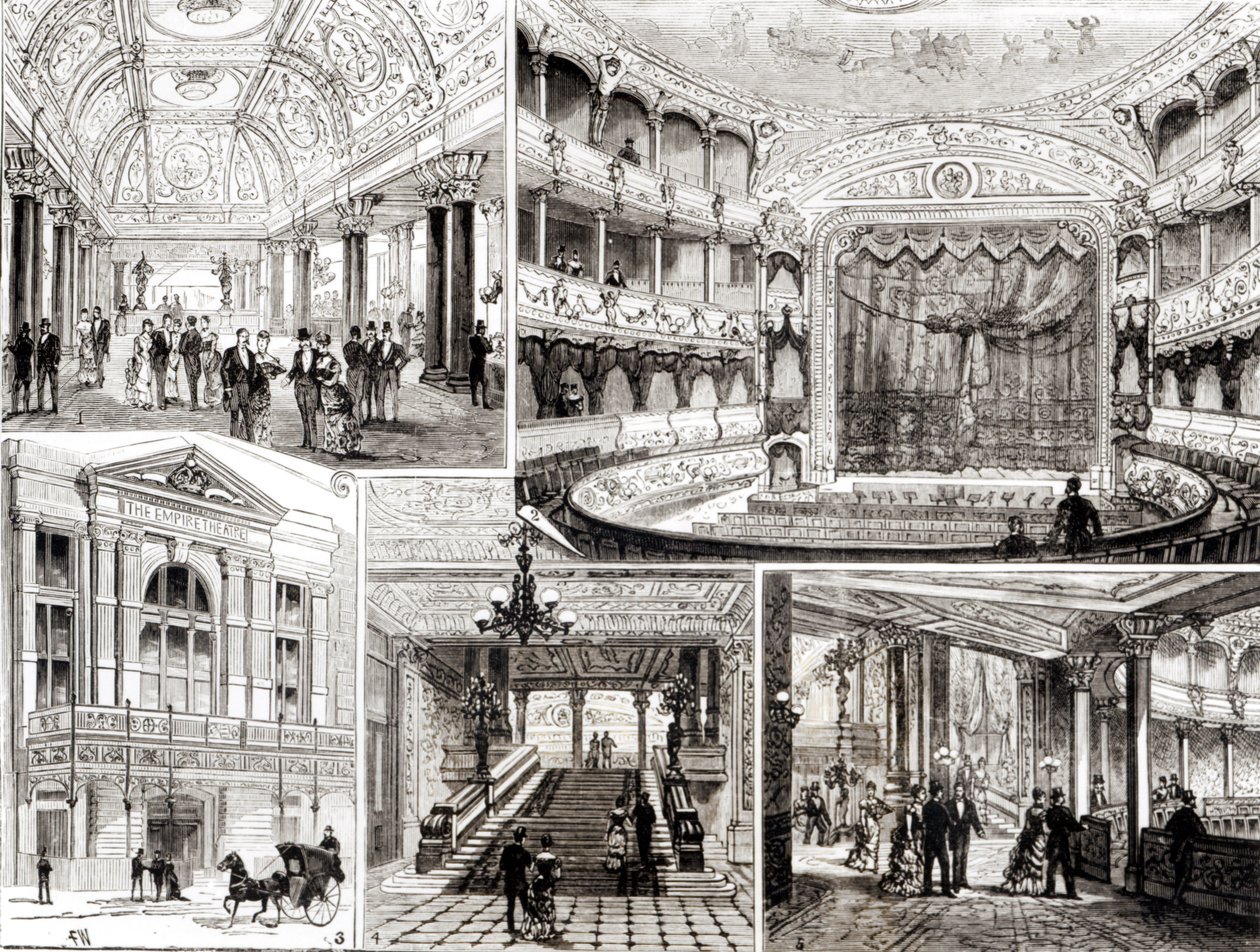 Empire Theatre, Leicester Square, Londýn 1884 od English School