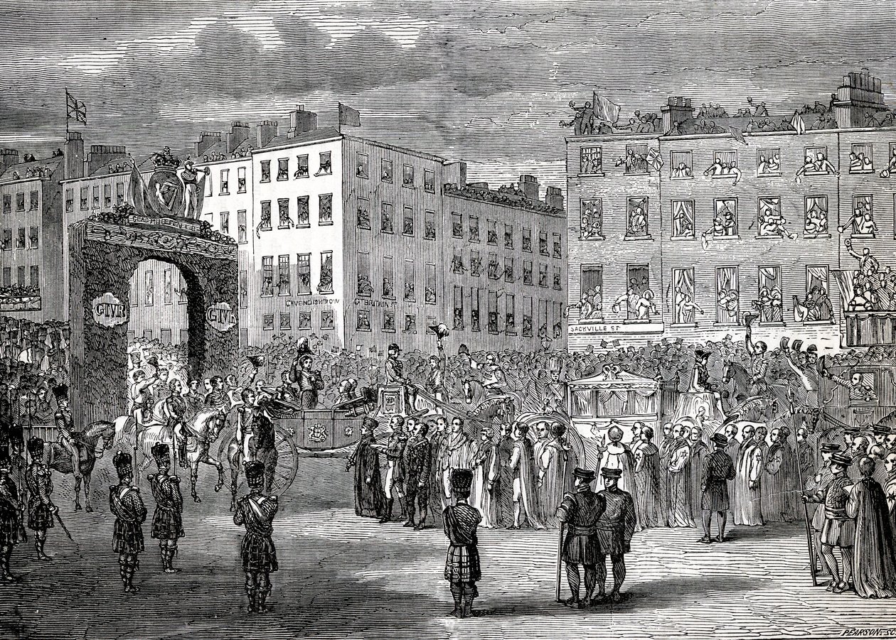 Vstup George IV (1762-1830) do Dublinu, 3. září 1821, vyryl Pearson od English School