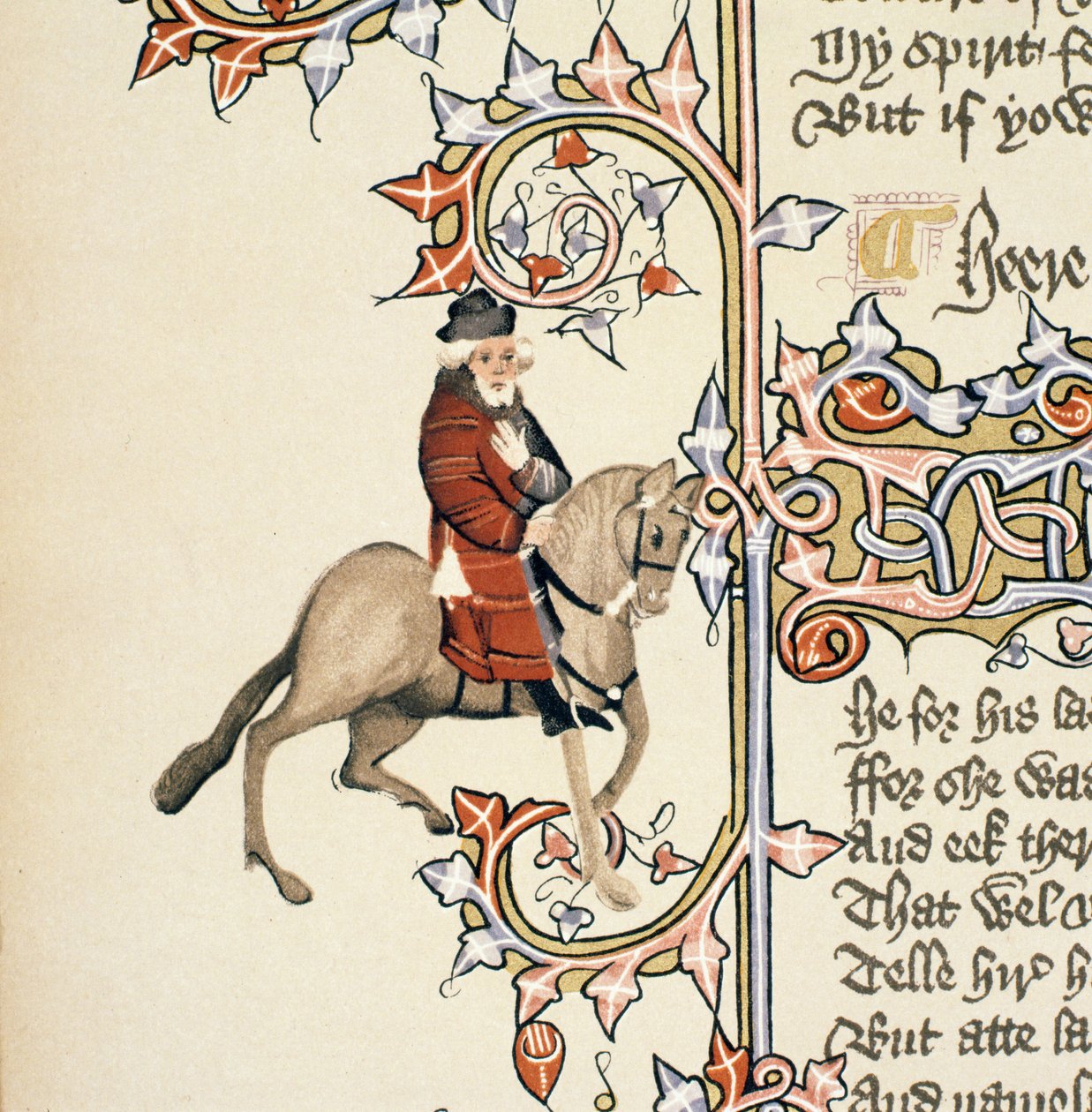 Franklin, detail z Canterburských povídek, Geoffrey Chaucer (asi 1342-1400) Ellesmerův rukopis, faksimilní vydání, 1911 (detail originálu viz 128922) od English School