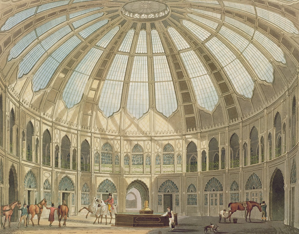 Interiér stájí, z pohledů na The Royal Pavilion, Brighton od Johna Nashe (1752-1835) 1826 (akvatinta) od English School