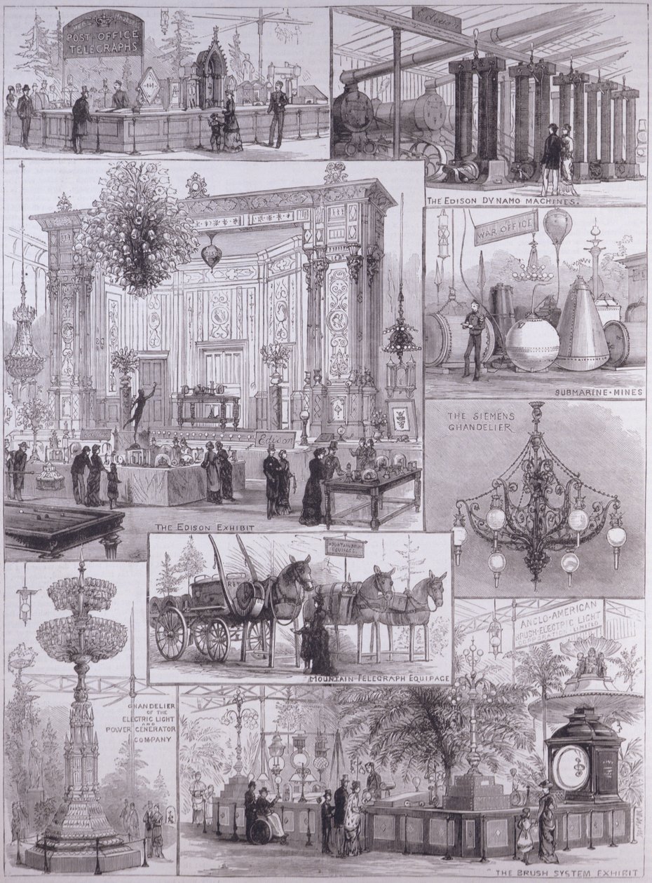 Mezinárodní elektrická výstava v Crystal Palace, z „The Illustrated London News“, 3. dubna 1882 od English School