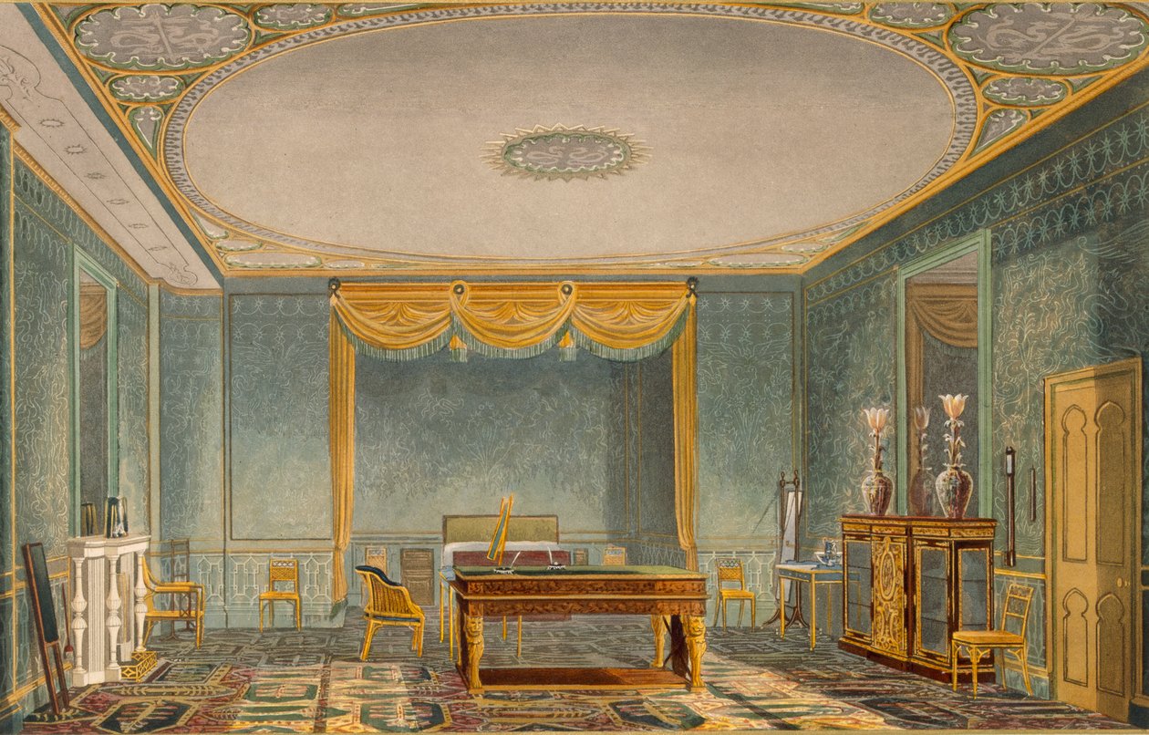The Kings Bedroom, from Views of the Royal Pavilion, Brighton od Johna Nashe (1752-1835) 1826 (akvatinta) od English School