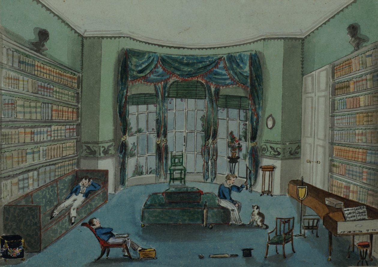 Knihovna, kolem roku 1820, Battersea Rise od English School