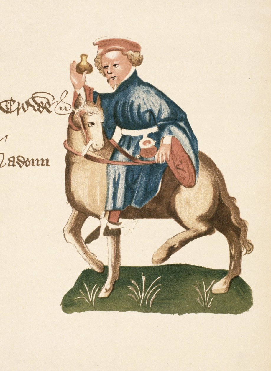 The Manciple, detail z Canterbury Tales, od Geoffreyho Chaucera (c.1342-1400) Ellesmere Manuscript, faksimilové vydání, 1911 (originální detaily viz 128924) od English School
