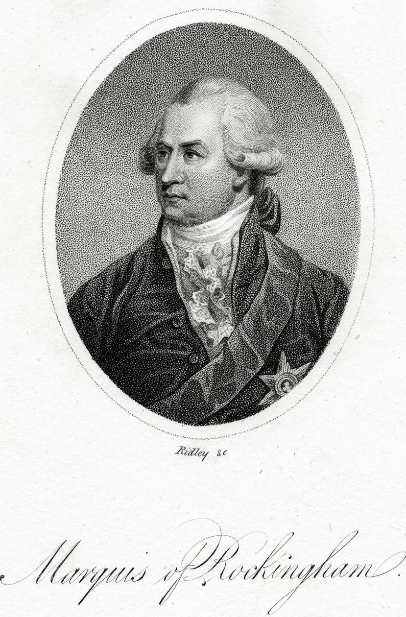 Markýz z Rockinghamu, vyrytý Williamem Ridleym, z „Junius Stat Nominus Umbra“ připisovaný siru Philipu Francisovi, vydáno 1805 od English School