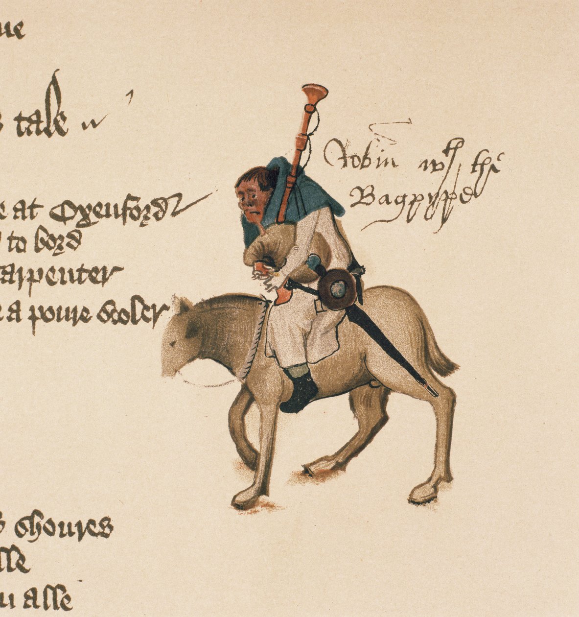 The Miller, detail z Canterbury Tales, od Geoffreyho Chaucera (c.1342-1400) Ellesmere Manuscript, faksimilové vydání, 1911 (originální detaily viz 128928) od English School