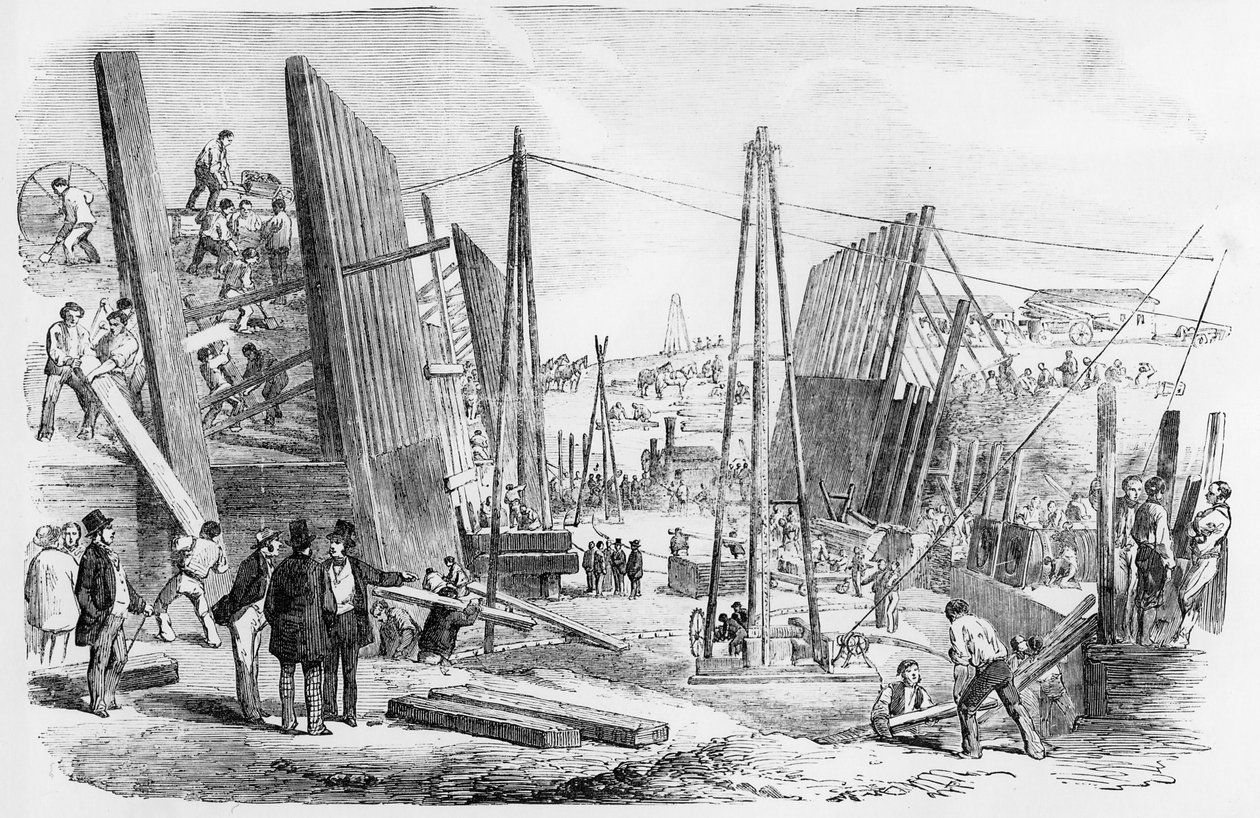 The New Victoria Dock Works, Plaistow Marches, publikováno v "The Illustrated London News" 9. září 1854. od English School