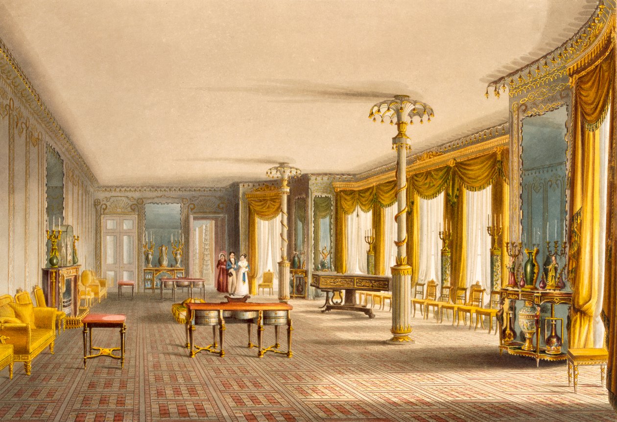 The North Drawing Room nebo Music Room Gallery from Views of The Royal Pavilion, Brighton od Johna Nashe (1752-1835) 1826 (akvatinta) od English School