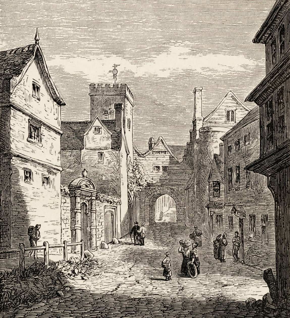 Severní brána a věznice Bocardo, Oxford, kolem roku 1865 (dřevoryt) od English School