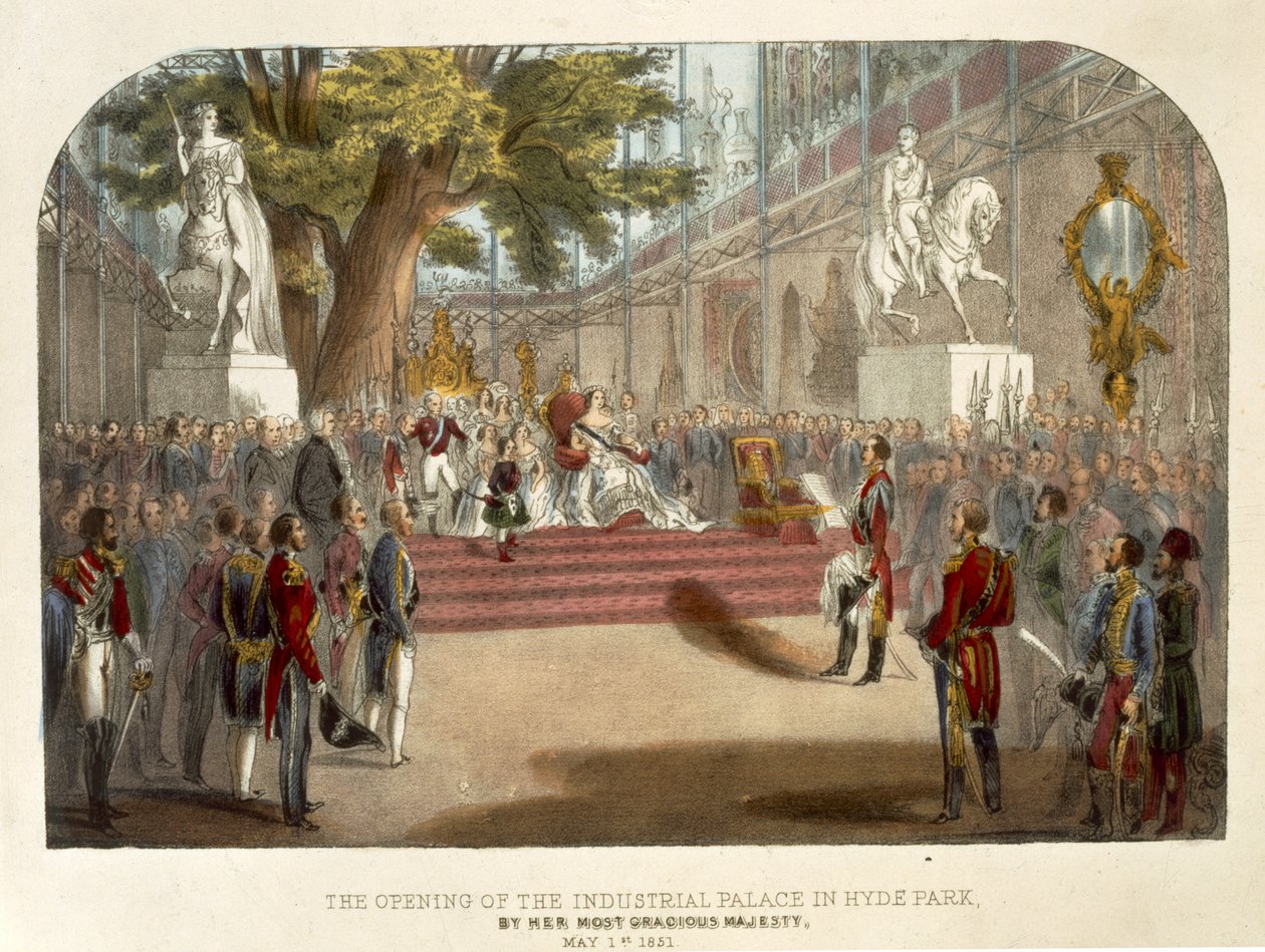 Otevření Průmyslového paláce královnou Viktorií v Hyde Parku, 1. května 1851, hospoda. od W. Warda (tisk) od English School