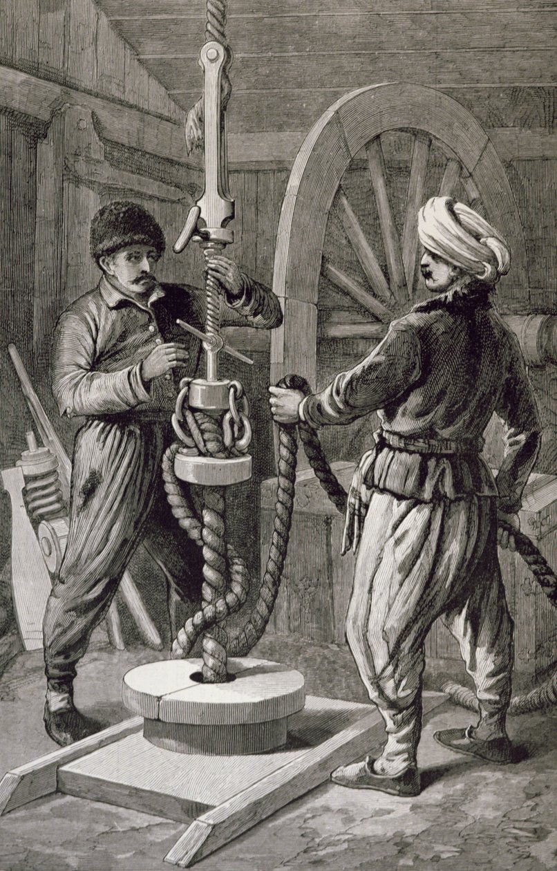 Petroleum Wells v Baku na Kaspickém moři: Boring a Petroleum Oil Well, z „The Illustrated London News“, 6. prosince 1886 od English School