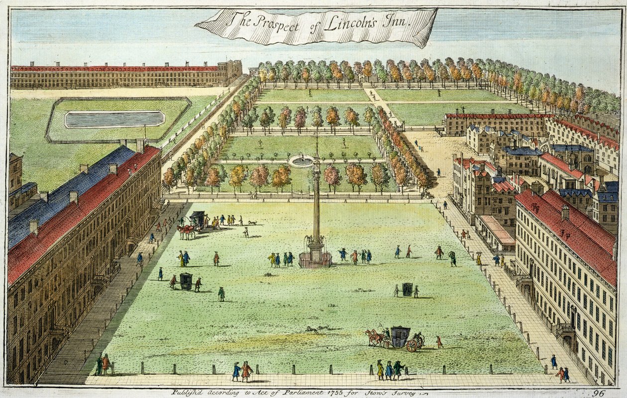 The Prospect of Lincolns Inn, pro Stows Survey of London, hospoda. 1755 od English School