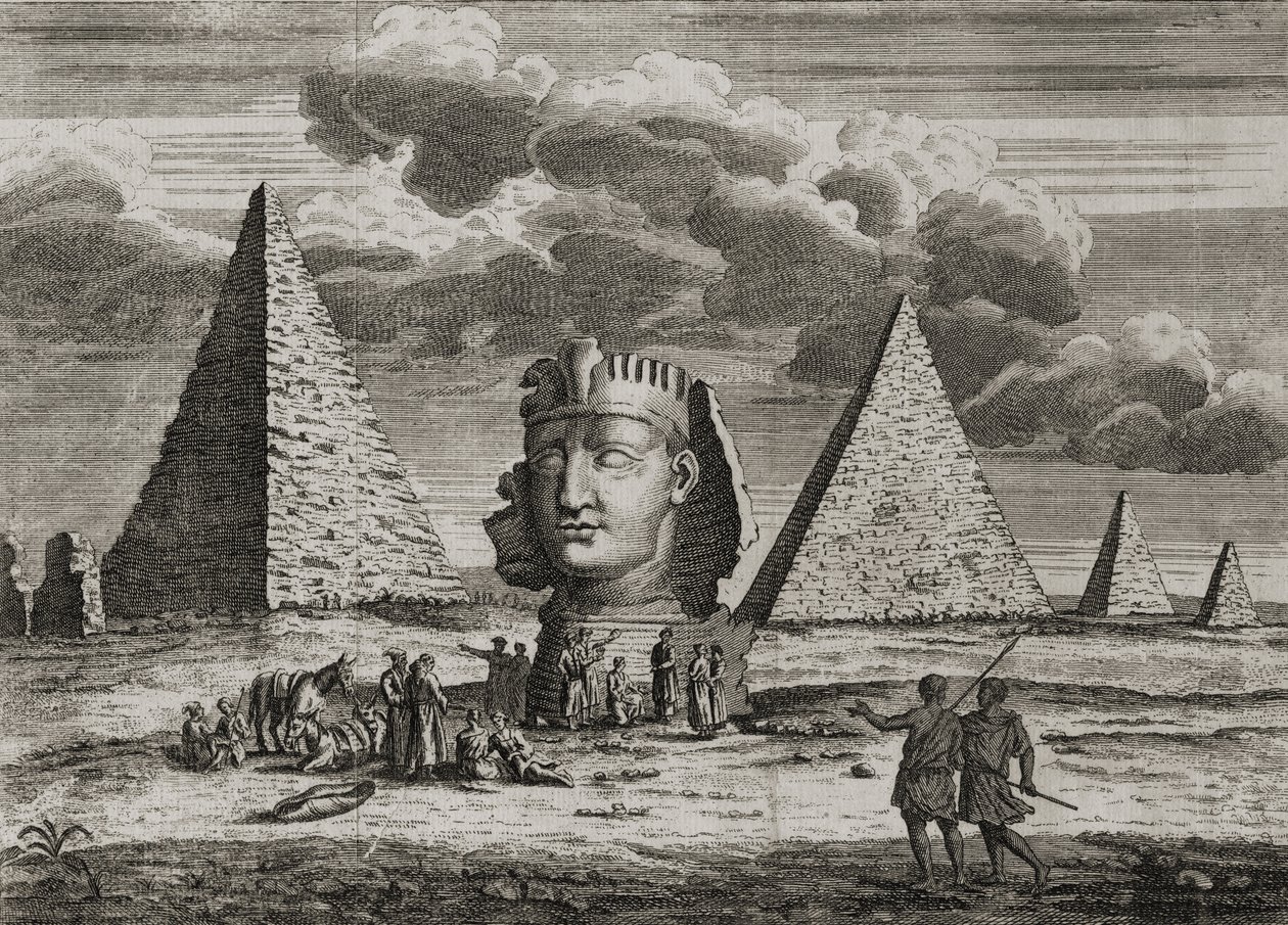 Pyramidy a Sfinga v Gíze, Egypt, kolem roku 1725 od English School