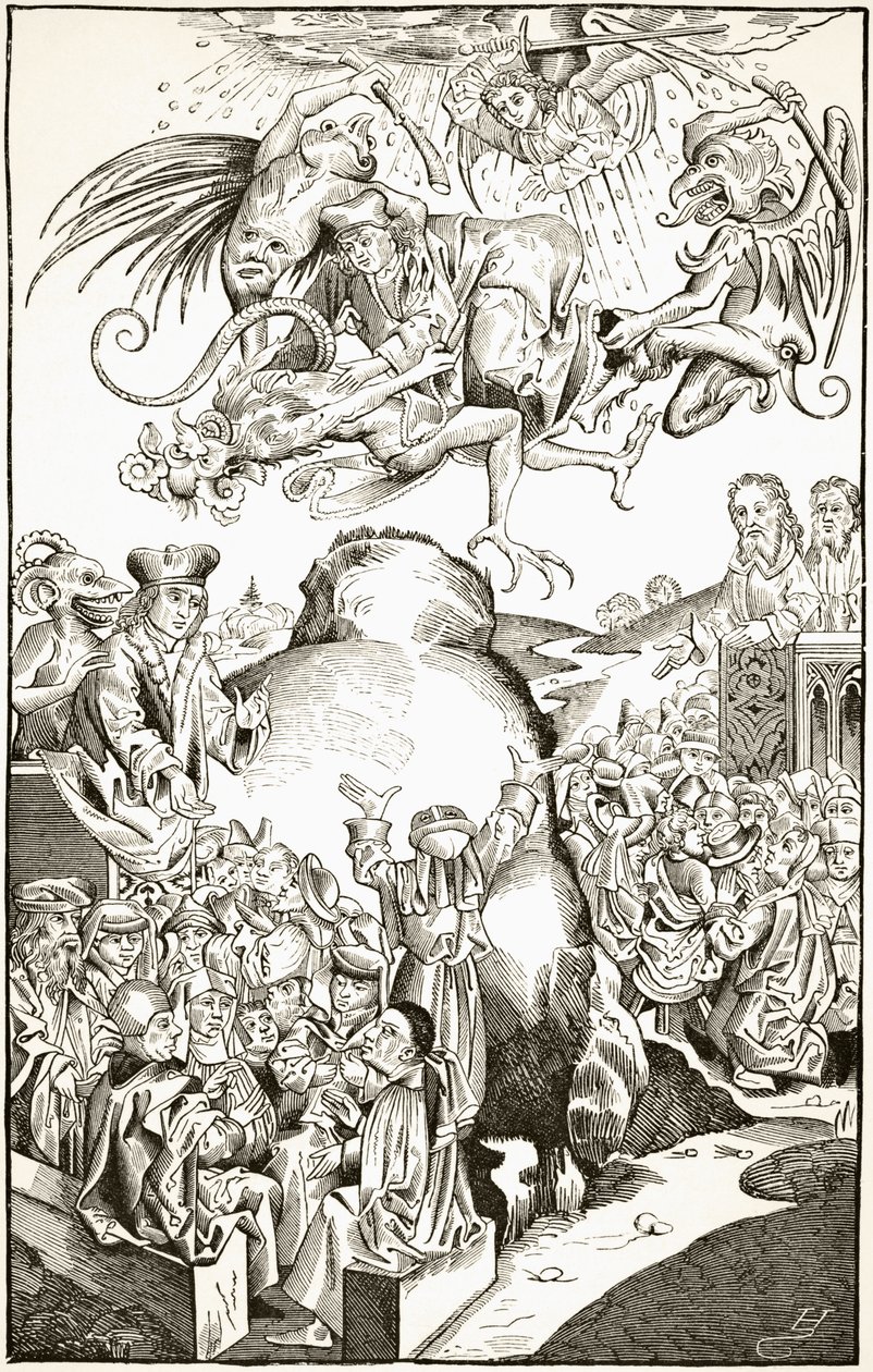 Vláda Antikrista, po rytině do „Liber Chronicarum“ z roku 1493, z „Vědy a literatury ve středověku“ od Paula Lacroixe, 1878 od English School