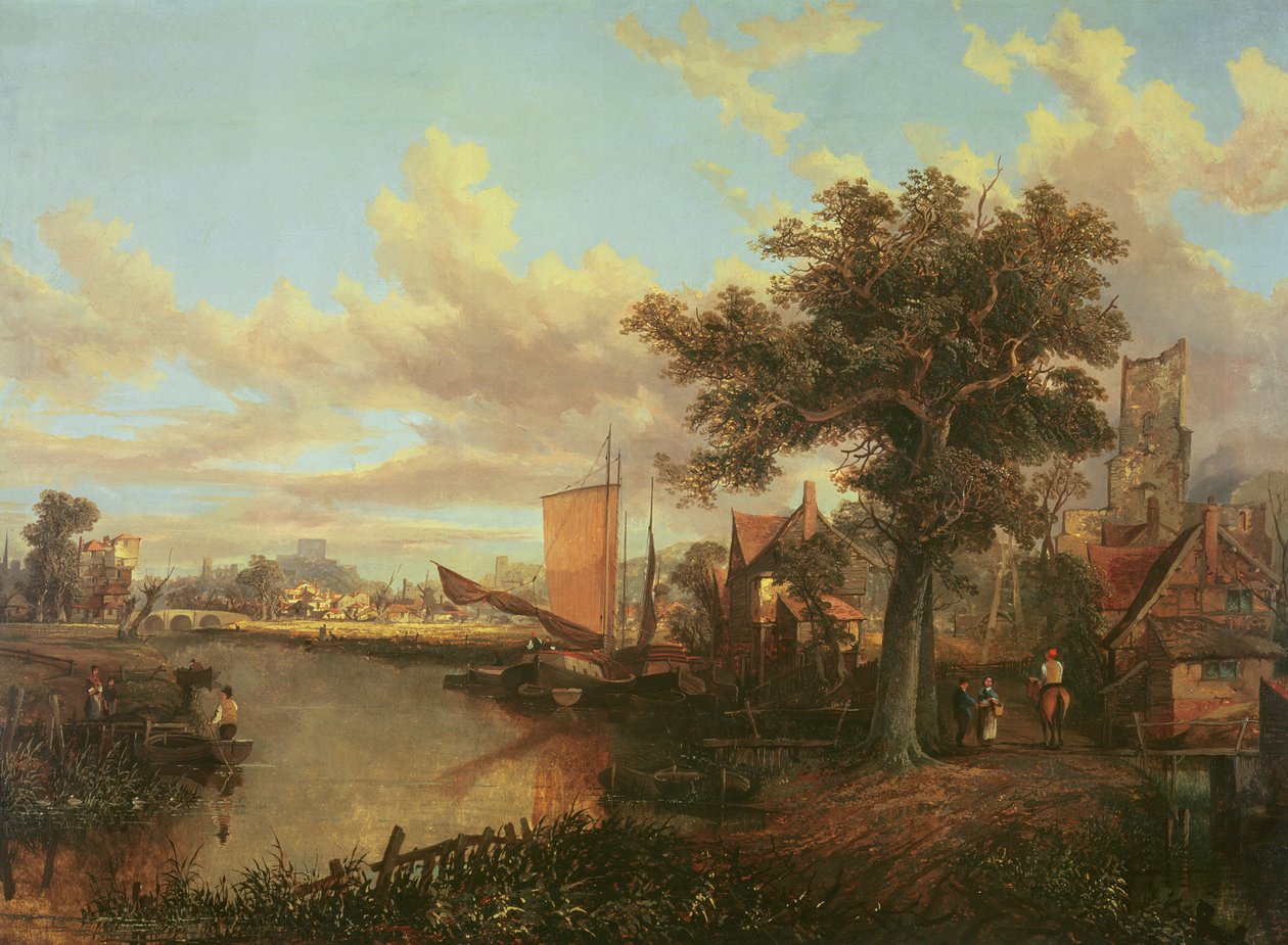 Řeka Yare s dalekým výhledem na Norwich, c.1840 od English School
