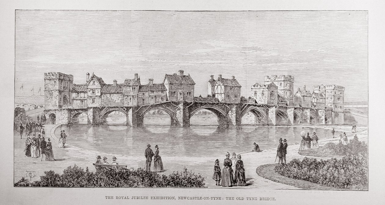 Královská jubilejní výstava, Newcastle-on-Tyne: The Old Tyne Bridge, z „The Illustrated London News“, 14. května 1887 od English School