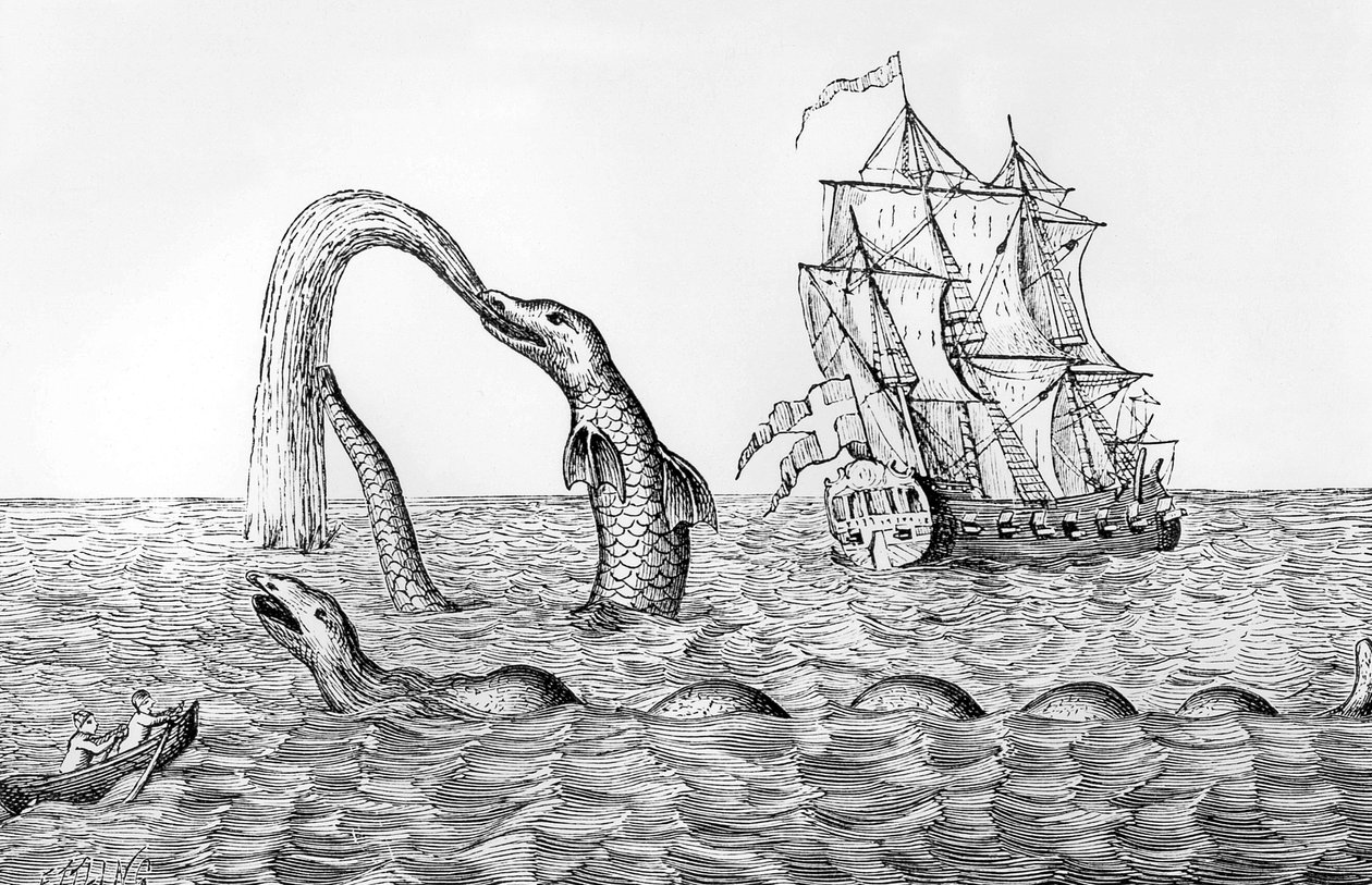 Mořský had, faksimile rytiny Pontoppidana, ilustrace z Johna Gibsona 