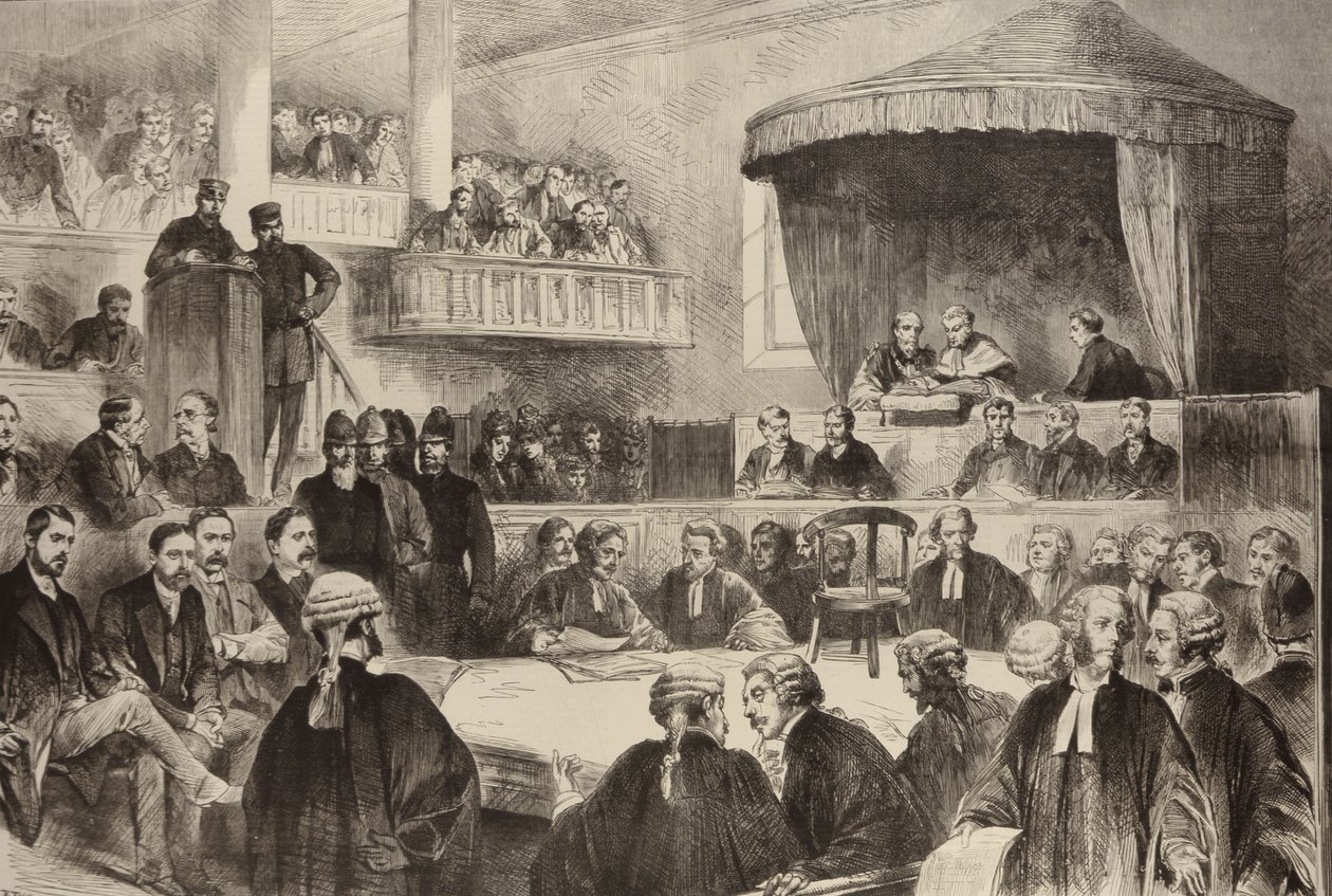 Státní žaloby v Irsku: Scéna v Green Street Court House, Dublin, z The Illustrated London News, 26. února 1887 od English School