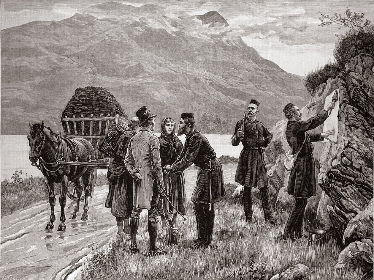 Irský stát: Vyvěšení vládního prohlášení v Connemaře z „The Illustrated London News“, 19. listopadu 1881 od English School