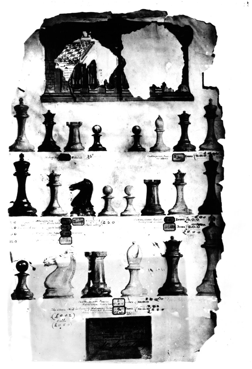 Patentový výkres Staunton Chessmen (pero a wc na papíře) od English School
