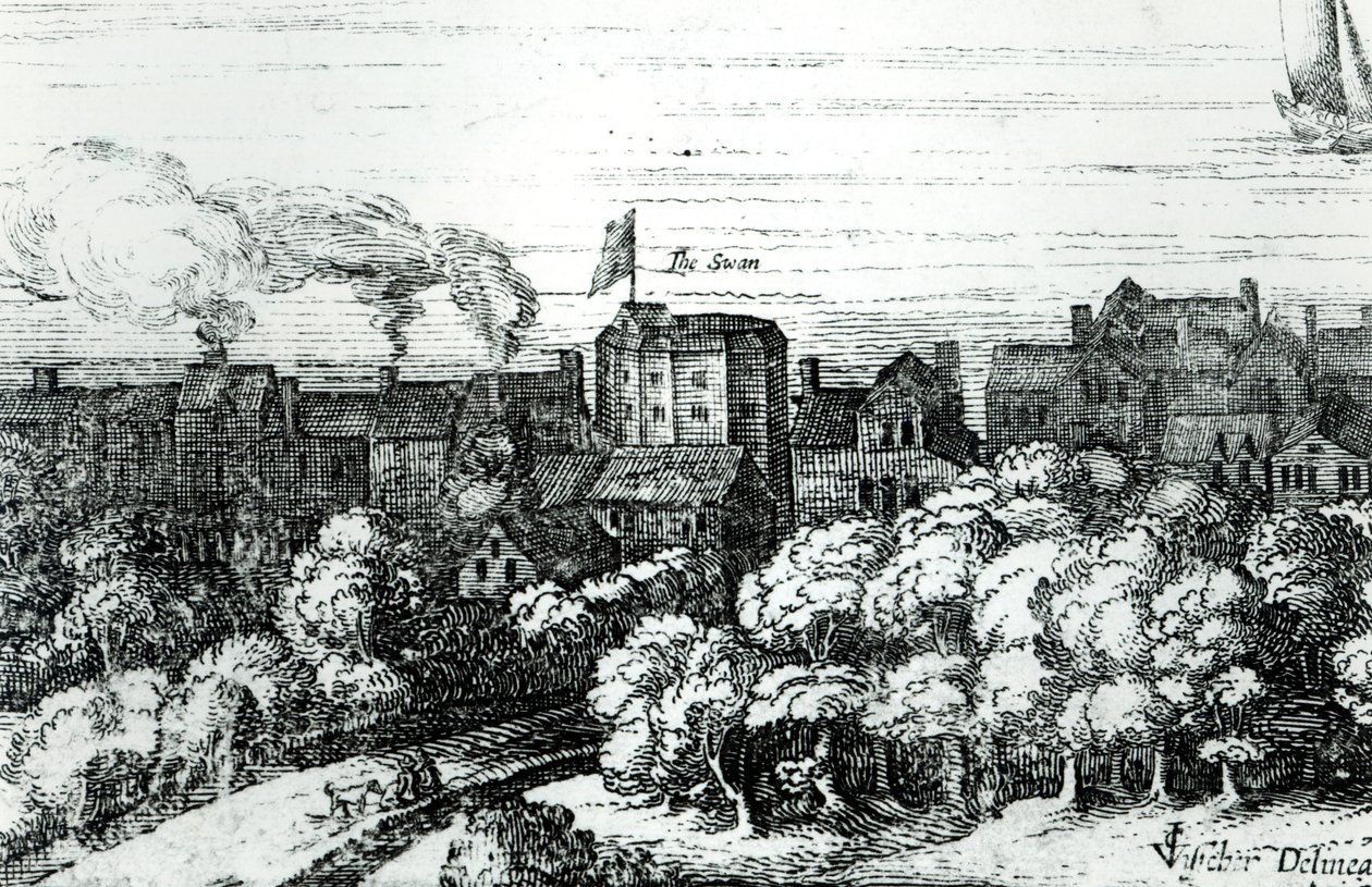 Swan Theatre on the Bankside, jak se objevilo v roce 1614 od English School