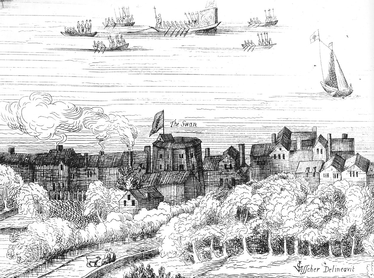 Swan Theatre on the Bankside, jak se objevilo v roce 1614 od English School