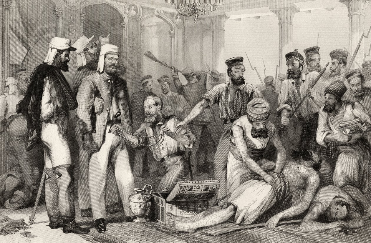Korespondent The Times při pohledu na vyhození císaře Bacha po dobytí Lucknow 15. března 1858 od English School