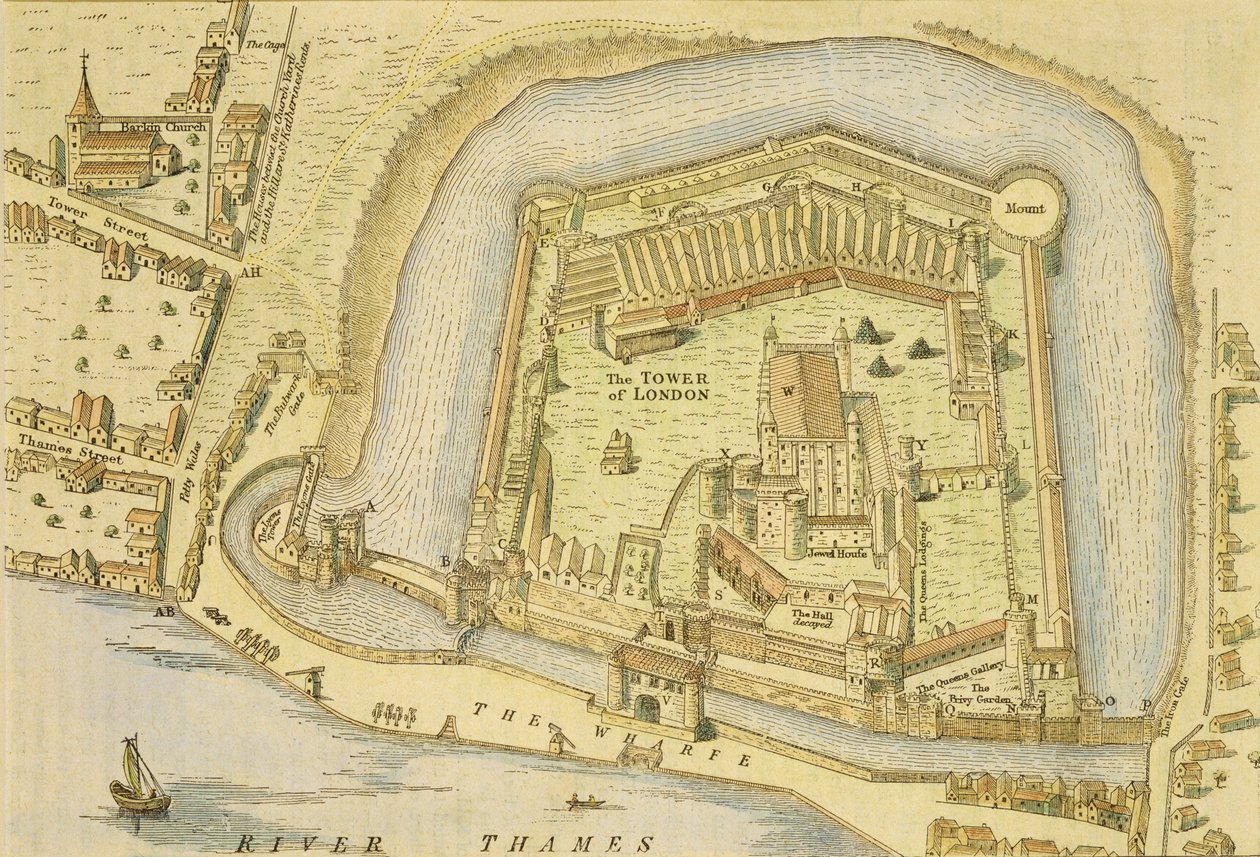 Tower of London, z průzkumu provedeného v roce 1597 W. Haiwardem a J. Gascoynem od English School