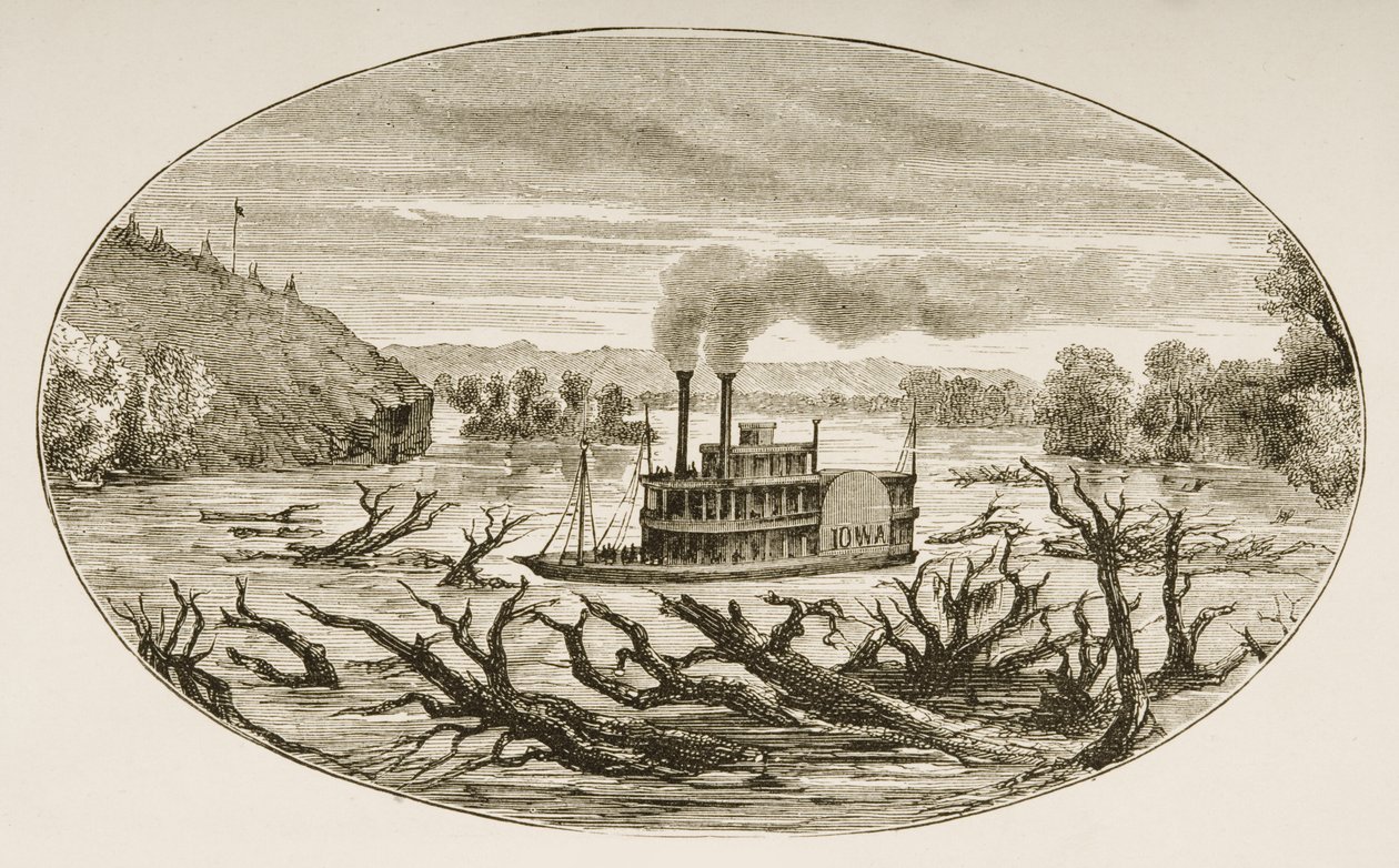 Horní tok řeky Missouri, z knihy "American Pictures", vydané společností The Religious Tract Society, 1876. od English School