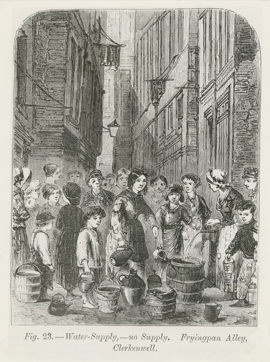Zásobování vodou ve Fryingpan Alley, Clerkenwell, 1864 od English School
