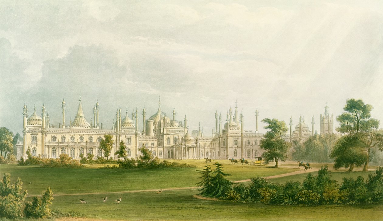 The West Front, from Views of the Royal Pavilion, Brighton od Johna Nashe (1752-1835), 1826 (akvatinta) od English School