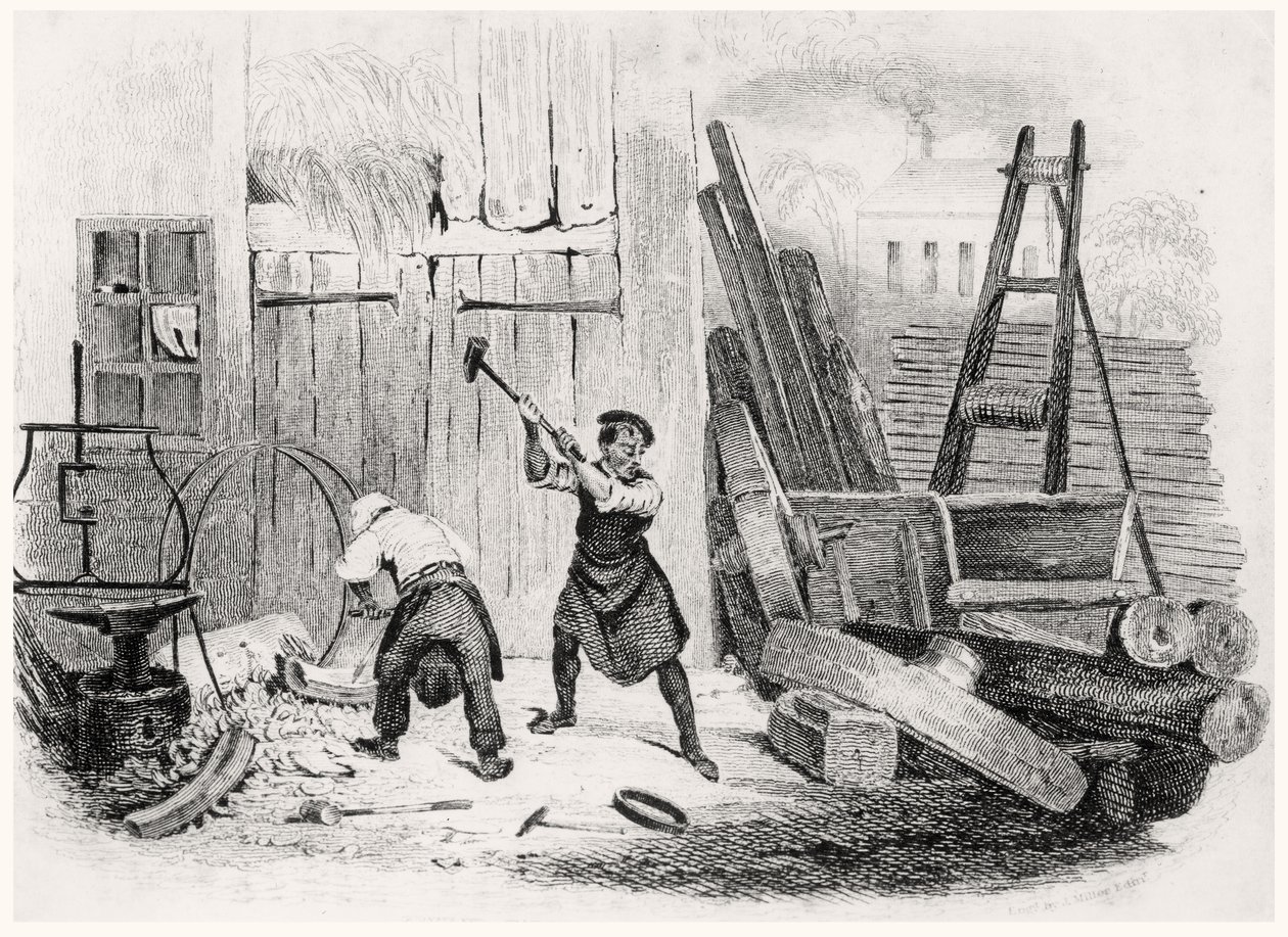 The Wheel Wright, z The Book of Trades, vyryl J. Miller, 1836 od English School