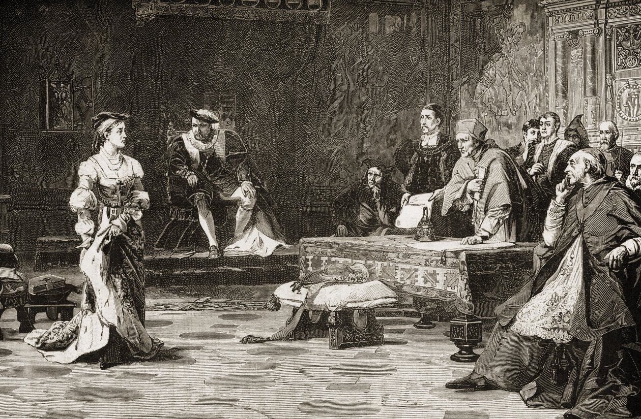 První soud s Kateřinou Aragonskou (1485-1536) v roce 1529 od English School