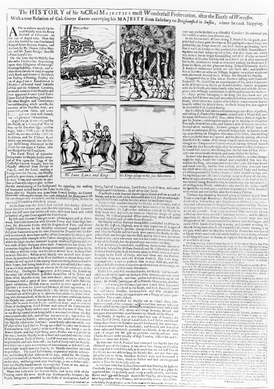 Historie bitvy u Worcesteru, publikoval 1660 od English School